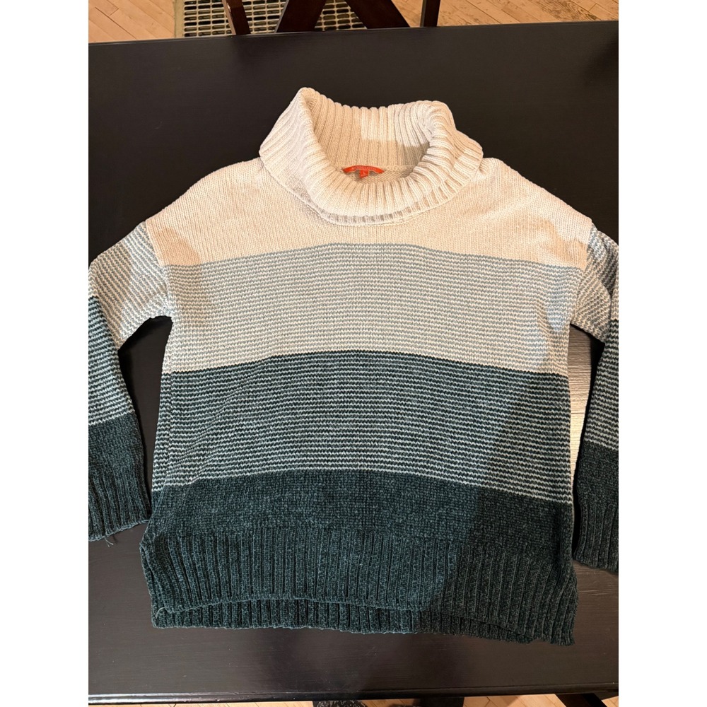 ModCloth Womens Chenille Colorblock Turtleneck Sweater Teal Cream‎ Blue Large